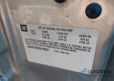 2005 Buick Lesabre Custom from USA, damaged, VIN 1G4HP52K05U196091